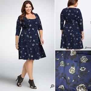 Floral Textured Skater Dress